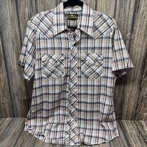 TemTex Plaid Western Shirt Mens Size 16 Short Sleeve Snap Button Extra Long Tall